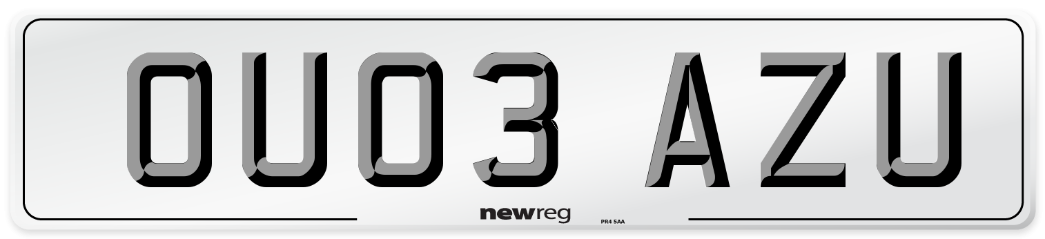 OU03 AZU Number Plate from New Reg